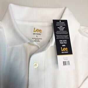 Men's Lee Uniforms 2-Button White Sport Style Pique Polo Long Sleev - Sz L - NWT